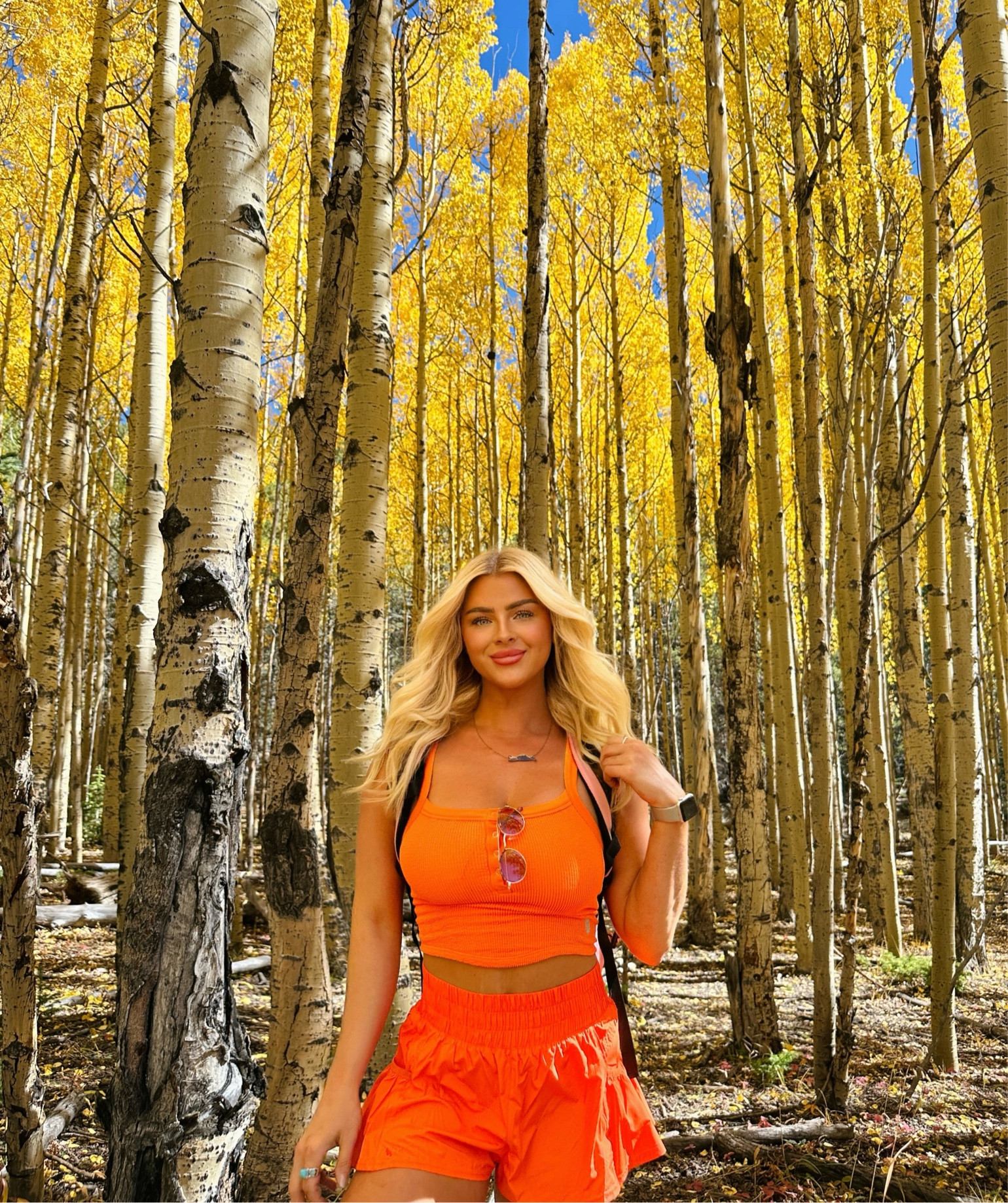 Autumn in Colorado turns to a sea of gold 💛 #colorado #hike #hikingoutfit #fall #set #activewear #orange #freepeople #fpmovement 

#LTKMidsize #LTKFitness #LTKTravel