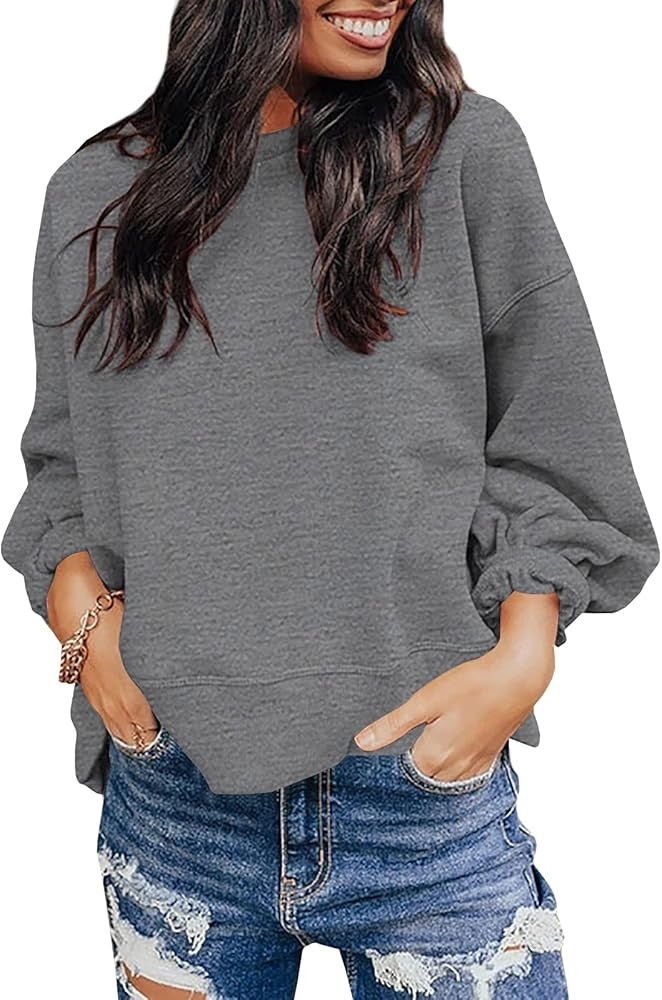 Wenrine Womens Oversized Sweatshirt Crewneck Lantern Sleeve Casual Loose Solid Color Pullover Top... | Amazon (US)