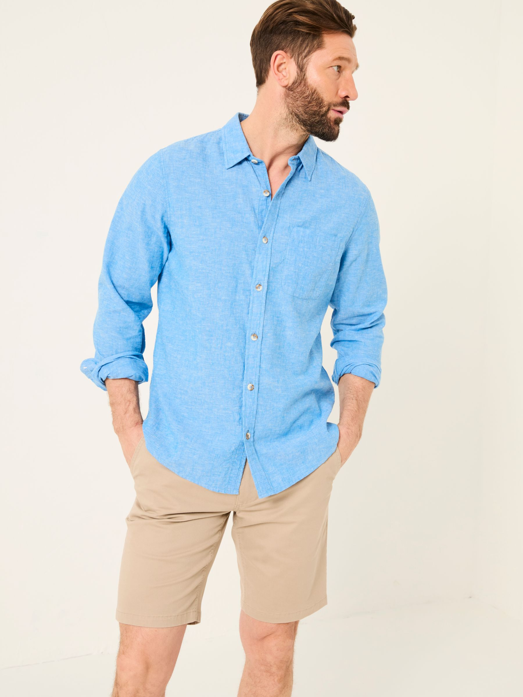 Bugle Bright Blue Linen Cotton Shirt | Fat Face