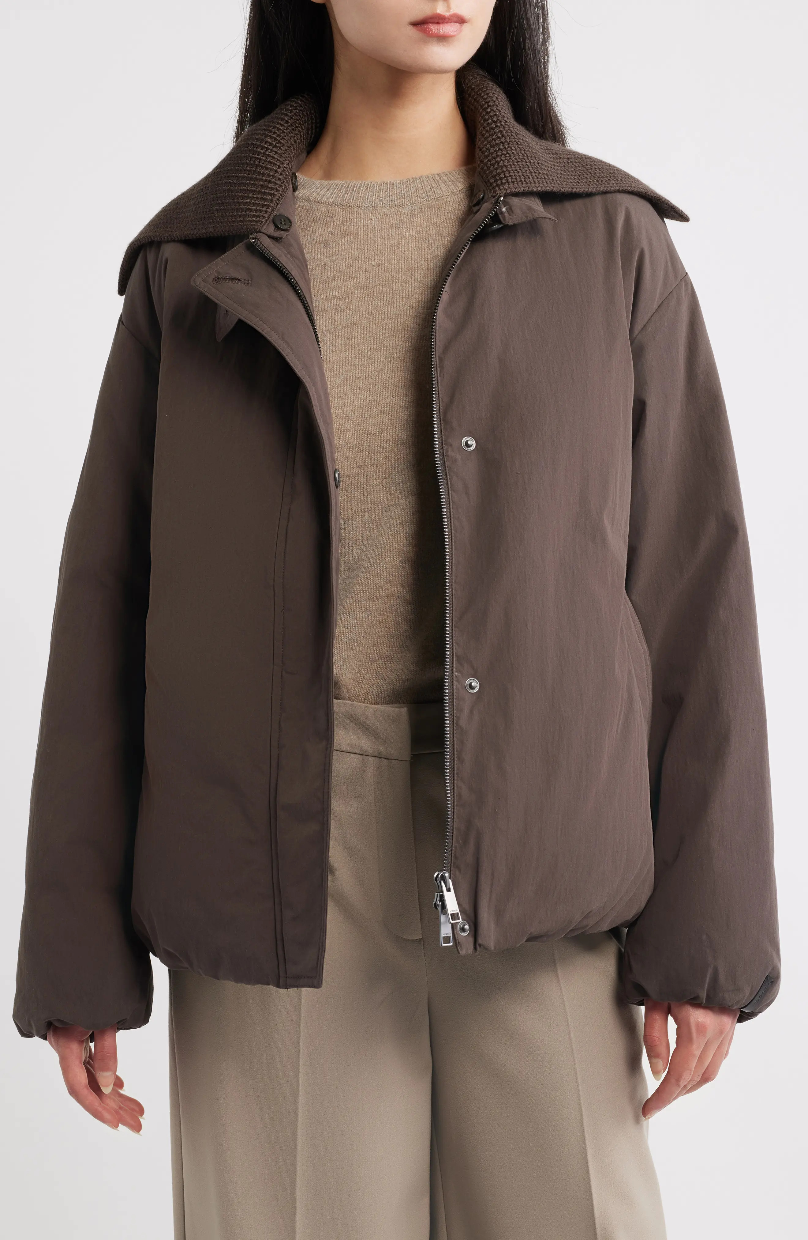 Vince Knit Collar Down Jacket in Burnt Walnut at Nordstrom, Size X-Small | Nordstrom