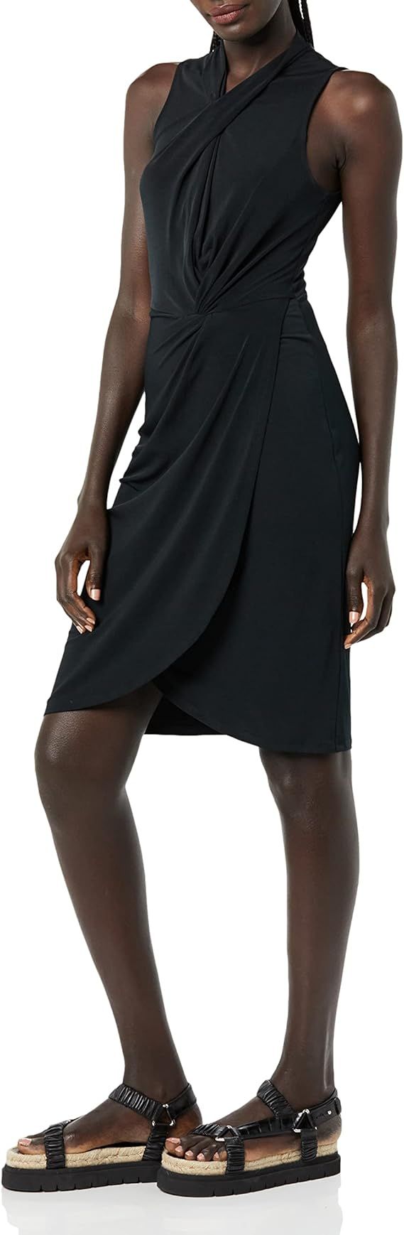 Amazon Essentials Women's Sleeveless Crossover Twist Neck Faux Wrap Dress | Amazon (US)