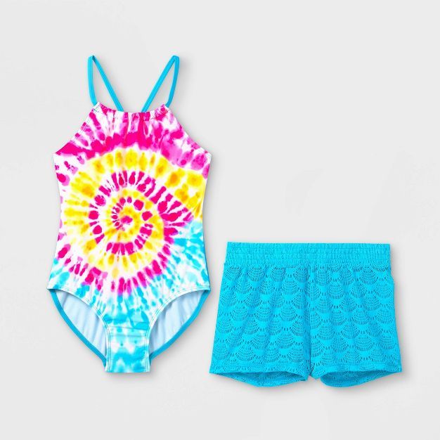 Girls' Swirl Tie-Dye One Piece Swimsuit Set - Cat & Jack™ Turquoise | Target