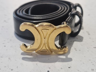 CELINE TRIOMPHE Black Leather Belt 24mm Size 85 **AUTHENTIC** | eBay UK