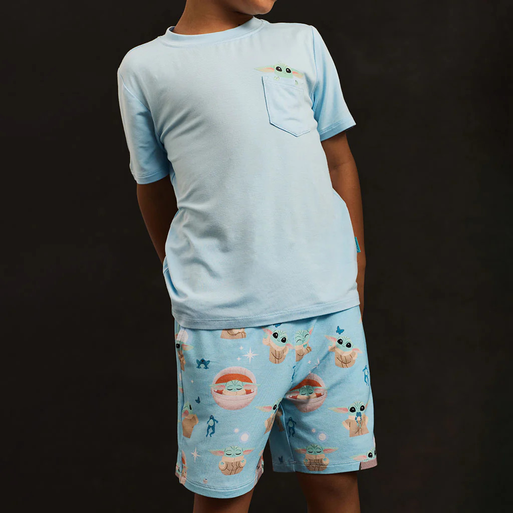 The Child Blue Short Sleeve Disney Star Wars\u2122 Grogu Pocket Tee French Terry Short Set | Posh... | Posh Peanut