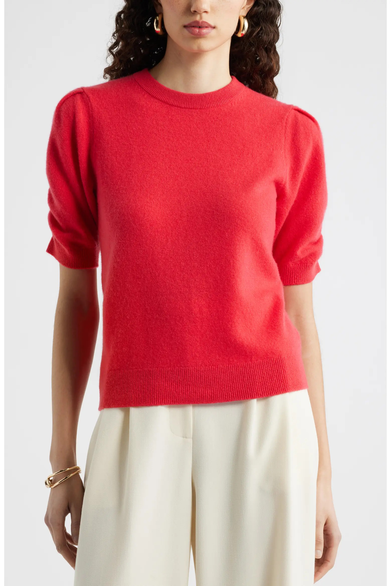 Nordstrom Ruched Short Sleeve Cashmere Sweater (Women) | Nordstrom | Nordstrom
