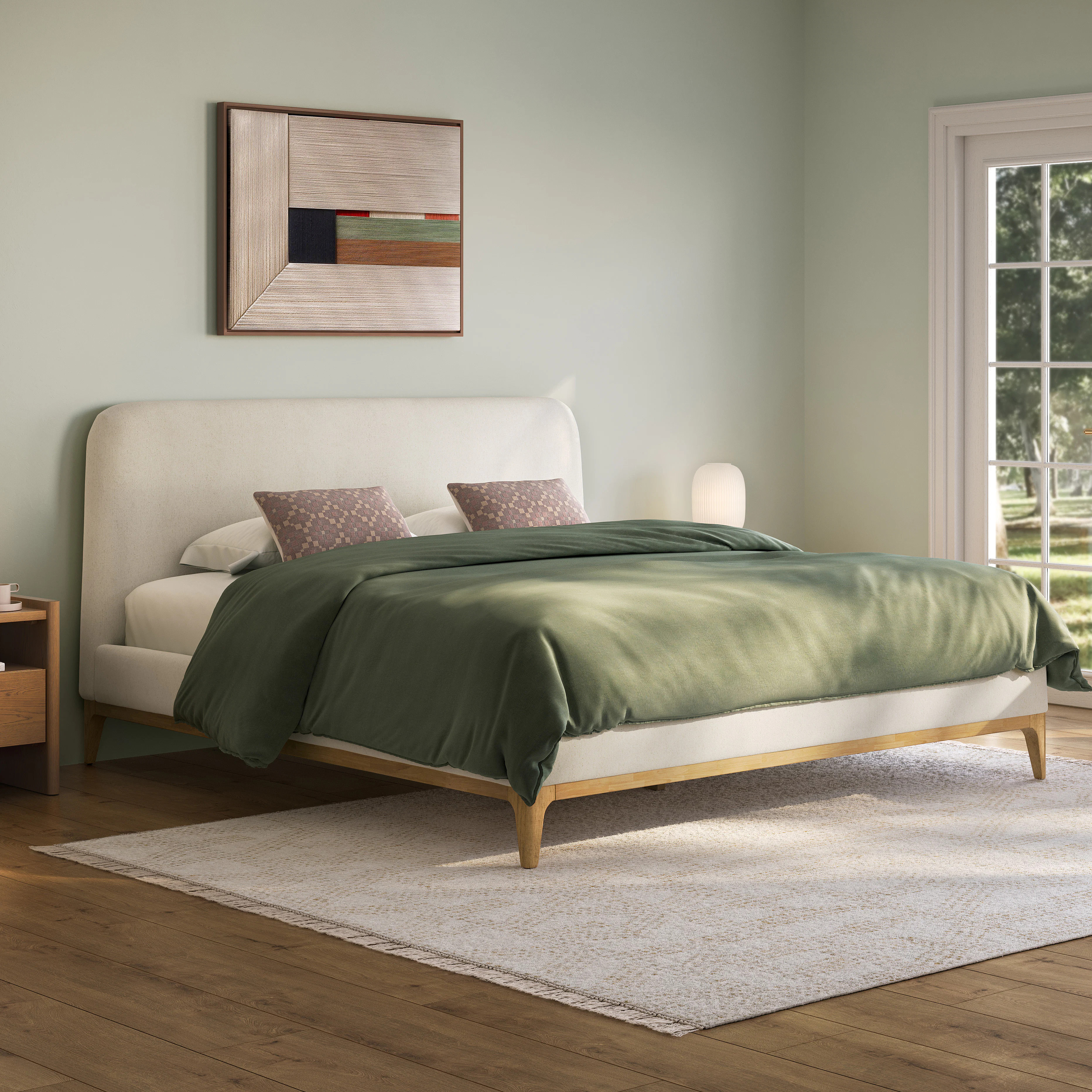 Rosin Queen Upholstered Bed - Natural Oak and Sand Ivory | Article