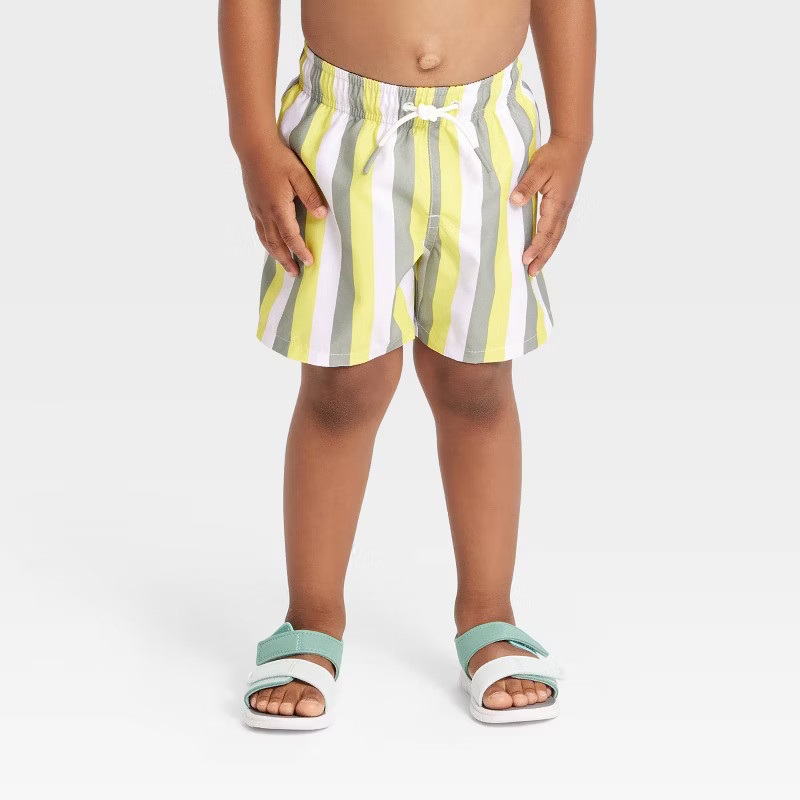 Toddler Boys' Striped Swim Shorts - Cat & Jack™ Yellow 5T | Target