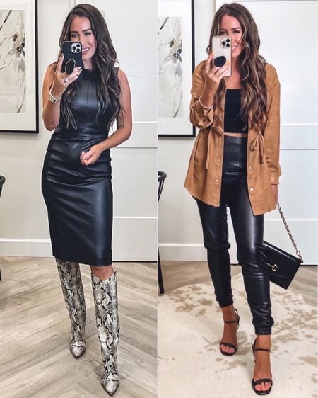 Save 10% on spanx with code KimXSpanx 
Small in faux leather dress
Xs in faux leather joggers 
Boots sz up 1/2 sz
Cinch top Sz small

#LTKstyletip #LTKHoliday #LTKU