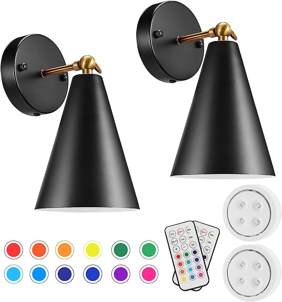Battery Operated Wall Sconce, Wireless Wall Lights Set of 2, 13 RGB Colors Dimmable Battery Power... | Amazon (US)