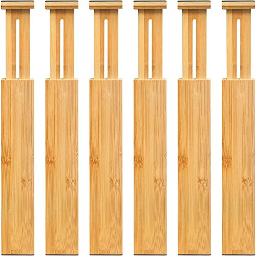 VaeFae Adjustable Bamboo Drawer Dividers, Expandable Drawer Organizer for Kitchen, Bedroom, Bathroom, Dresser and Office, 6-Pack | Amazon (US)