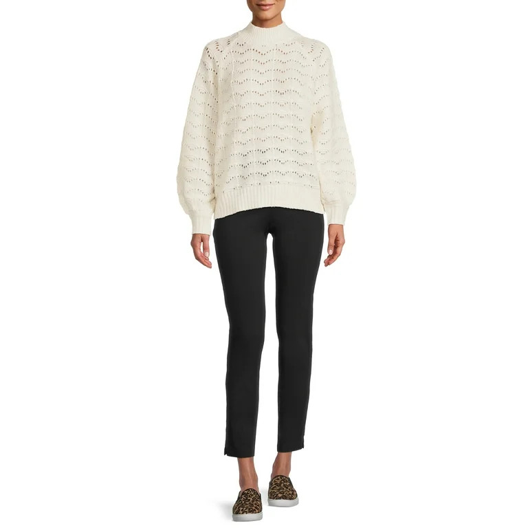 Time and Tru Women's Pointelle Lurex Crew Neck Sweater | Walmart (US)