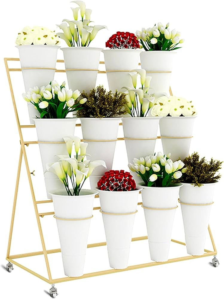 3 Tier Metal Flower Display Stand Frame with 12pcs Buckets, Flower Plant Cart Display Stand with ... | Amazon (US)