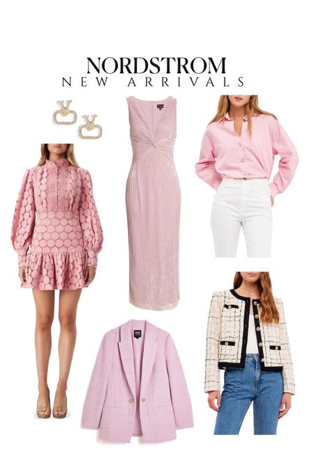 New arrivaks from Nordstrom 💗 Valentine’s Day dresses, pink dress, pink shirt, boucle jacket, pink blazer designer earrings Valentino 

#LTKunder50 #LTKstyletip #LTKFind