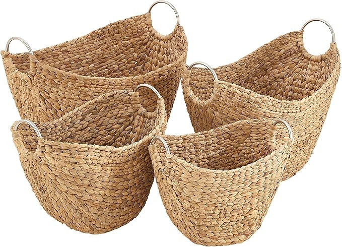 Benzara Antique Colonial Designer Wicker Metal Basket, 21", 19", 16" and 14" L, Natural Brown Fin... | Amazon (US)