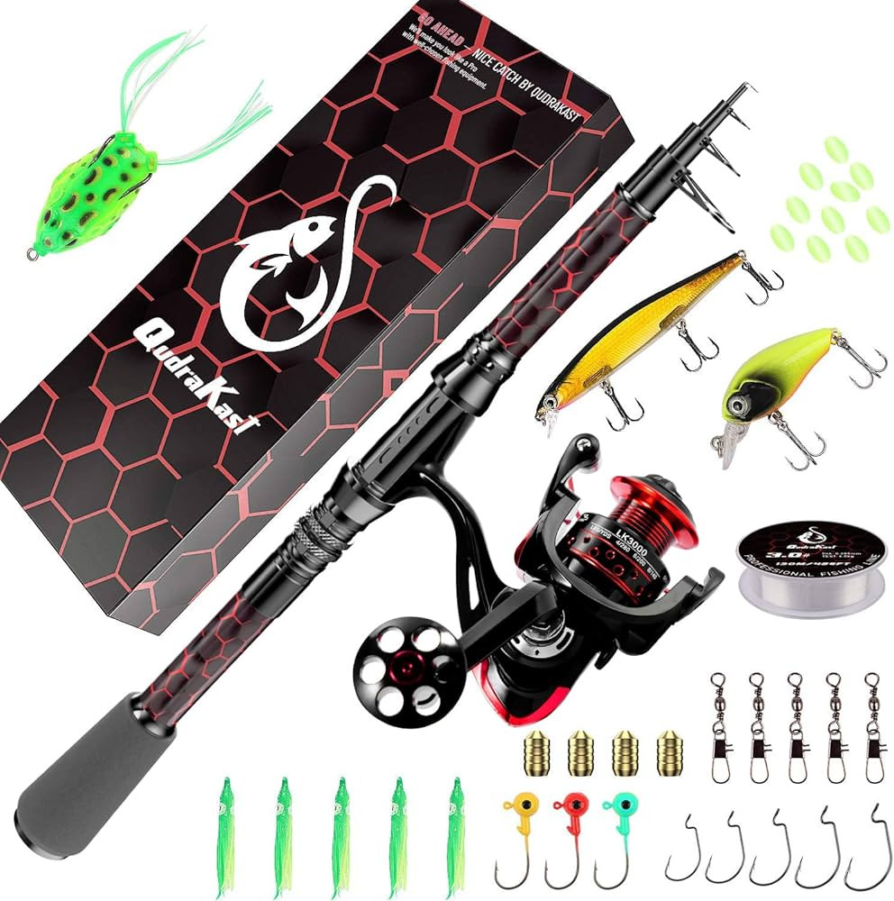 QudraKast Fishing Rod and Reel Combos, Unique Design with X-Warping Painting, Carbon Fiber Telesc... | Amazon (US)