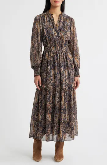 Sam Edelman Boho Paisley Long Sleeve Maxi Dress in Black Multi at Nordstrom Rack, Size 6 | Nordstrom Rack