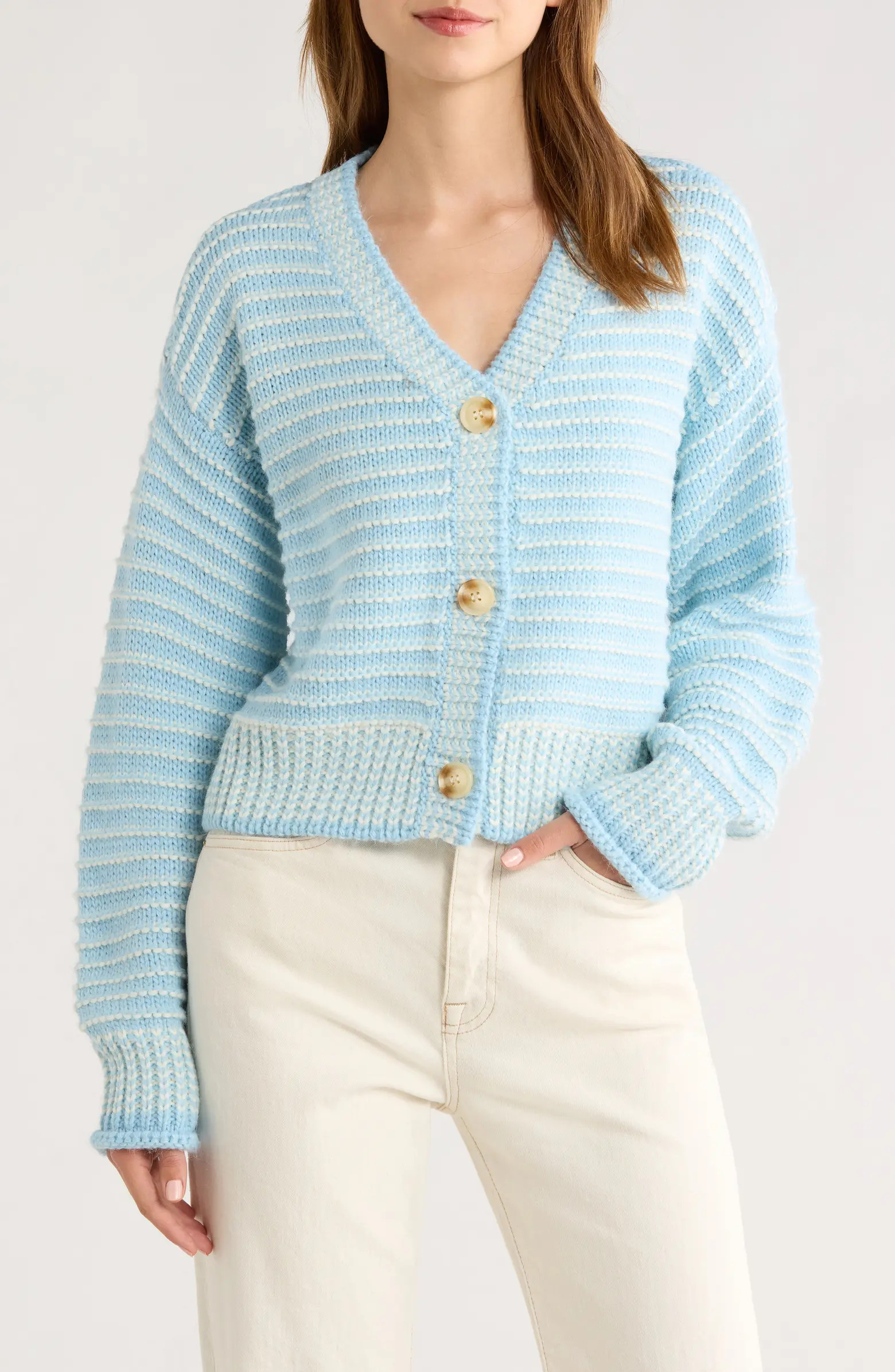 Chunky Stripe V-Neck Cardigan | Nordstrom