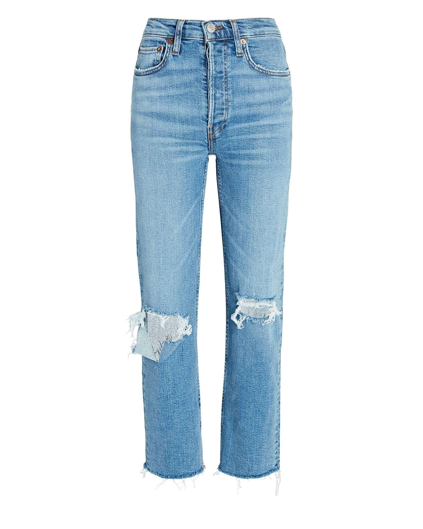 70s Stove Pipe High-Rise Distressed Crop Jeans | INTERMIX