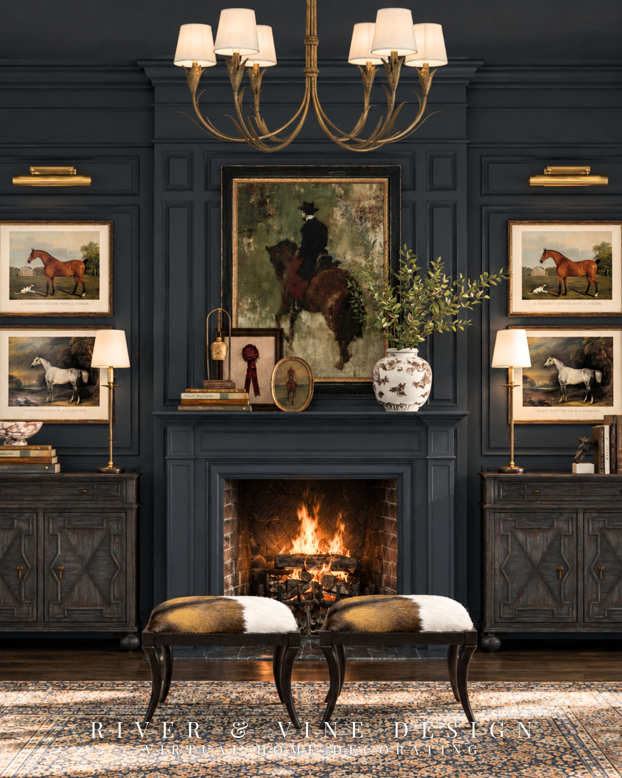 Once you buy matching cabinets, it’s tempting to buy two of every accessory, too.

For a symmetrical fireplace wall, the furniture and lighting can establish the balance. Here, paired cabinets and lamps frame the fireplace, giving the smaller decorative pieces room to vary.

On the mantel, tall branches on one side balance a lower grouping of books and framed pieces on the other. Across the cabinets, a bowl and stacked books complement upright books and a small sculpture. Each side carries visual interest in a different way.

Browse the cabinets, lamps, and decorative accents below to build a similar arrangement.

When you decorate a pair of surfaces, do you naturally match them or give each one its own personality?

symmetrical fireplace wall ideas, cabinets beside fireplace, traditional mantel styling, decorative cabinet styling, small accent lamps, equestrian wall art, navy fireplace surround, collected traditional decor

I may receive a commission from purchases made through my links. 

 #LTKHome