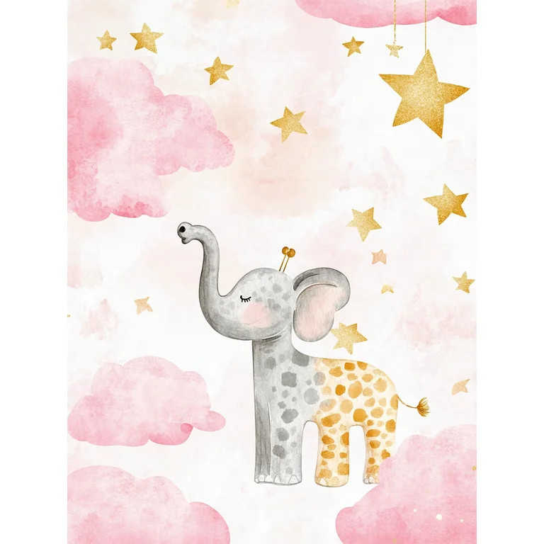 Cute Elephant and Stars Watercolor Canvas Wall Art， Suitable for Nursery Decor， Bedroom Decor... | Walmart (US)