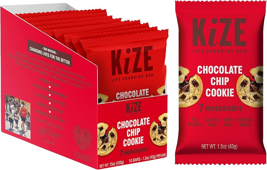 KiZE Energy Bars - Chocolate Chip Cookie - Almond Butter-Based, Gluten Free, Dairy Free, NON-GMO ... | Amazon (US)