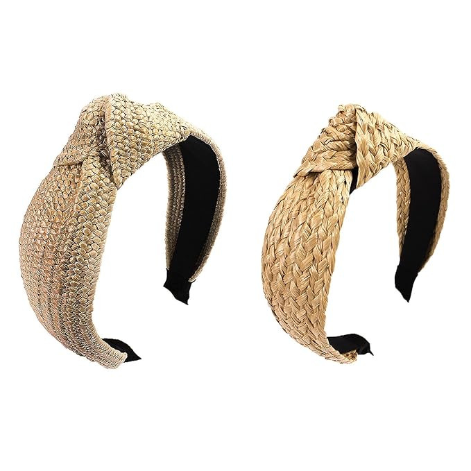 CNSSKJ 2 Pcs Raffia Straw Headband for WomenTop Knot Headbands Fashion Rattan Wide Head Band Summ... | Amazon (US)