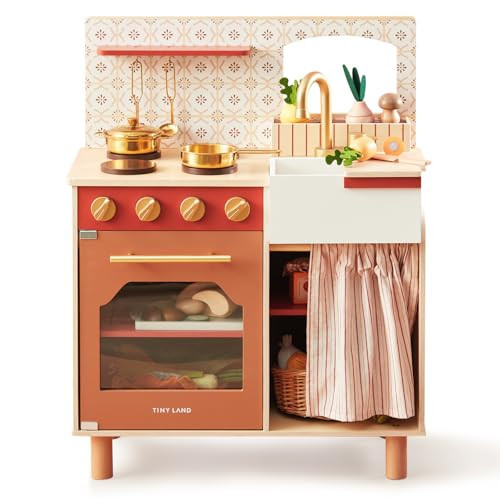Tiny Land Play Kitchen, Kids Kitchen Playset, Toddler Kitchen with Cutting Food Set, Wooden Kitchen Sets for Kids, Best Gift for Girls and Boys | Amazon (US)