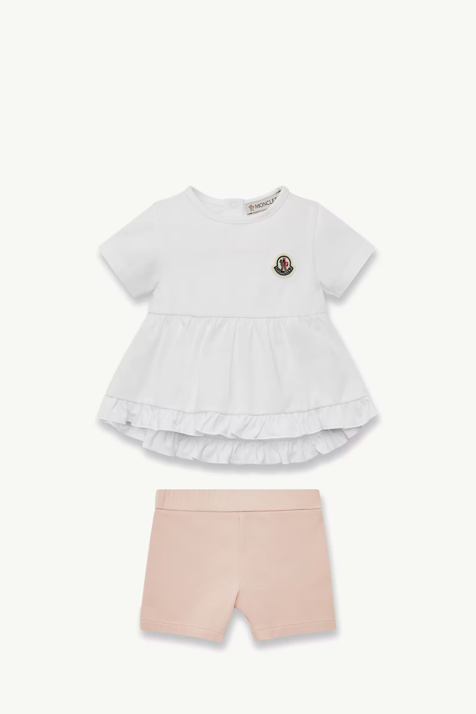 White & Pink Ruffle-Trimmed Cotton Set - Clothing for Children | Moncler US | Moncler