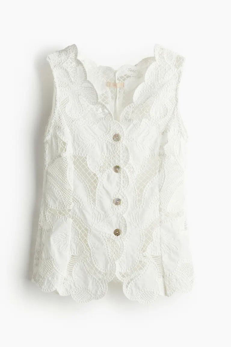 Eyelet Embroidered Vest - White - Ladies | H&M US | H&M (US + CA)