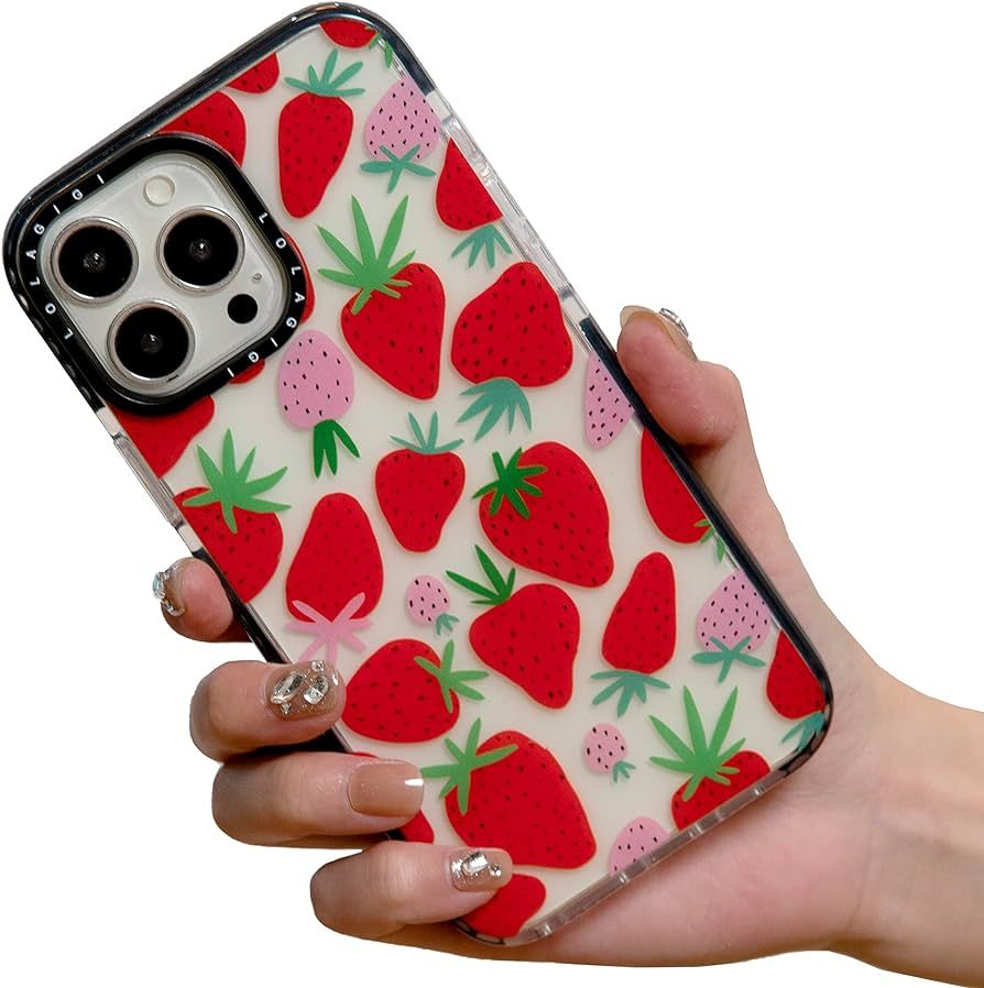 for iPhone 15 Pro Max Case for Women, Cute Pink Strawberry Fruit Print Girly Design Kawaii Aesthe... | Amazon (US)