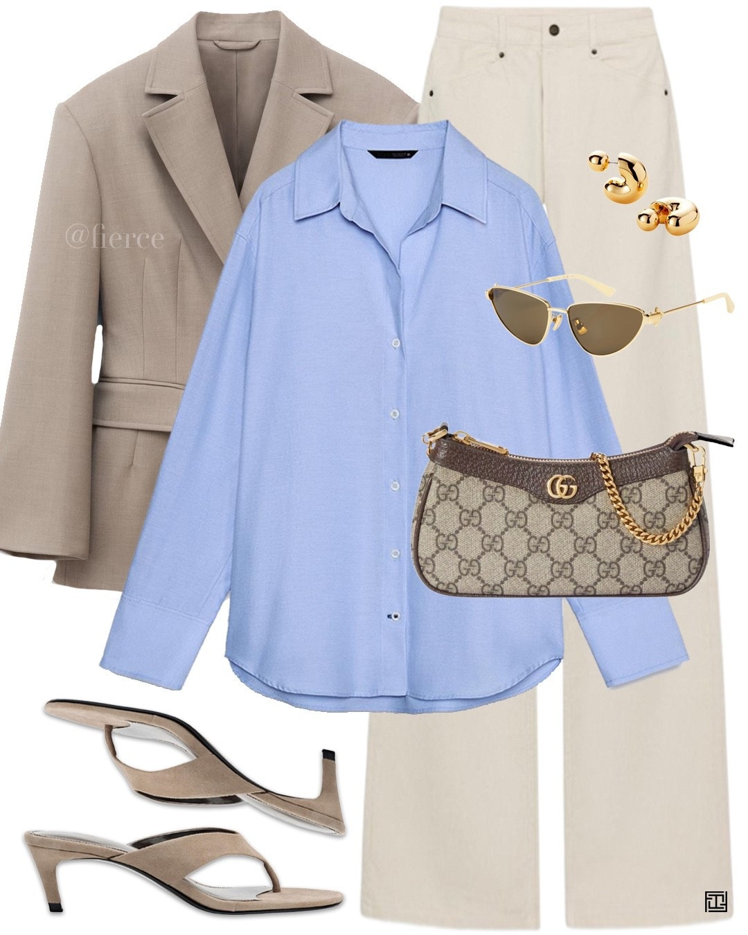 Blue shirt taupe beige blazer taupe beige suede heeled sandals office wear workwear

#LTKspring #LTKworkwear #LTKuk
