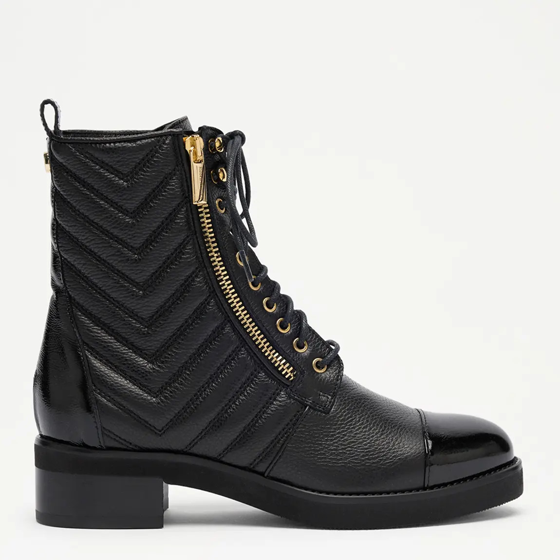 Women's Black Langdon Patent Flat Ankle Boots | BrandAlley