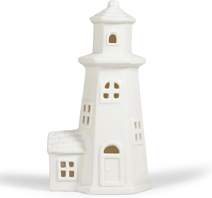 White Ceramic Christmas Houses Lighthouse Lamp, Small Figurines for Ceramic Christmas Village,Lig... | Amazon (US)