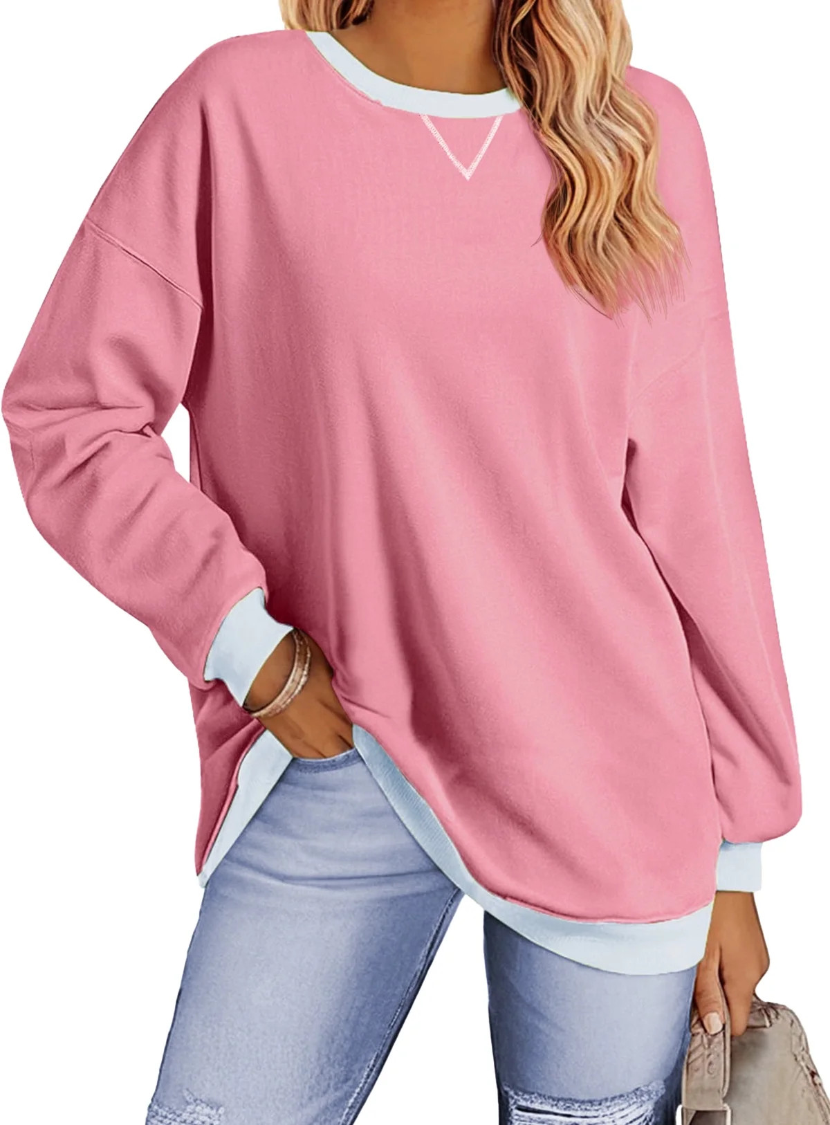 Fantaslook Color Block Sweatshirts for Women Crewneck Long Sleeve Oversized Pullover Tops Casual ... | Walmart (US)