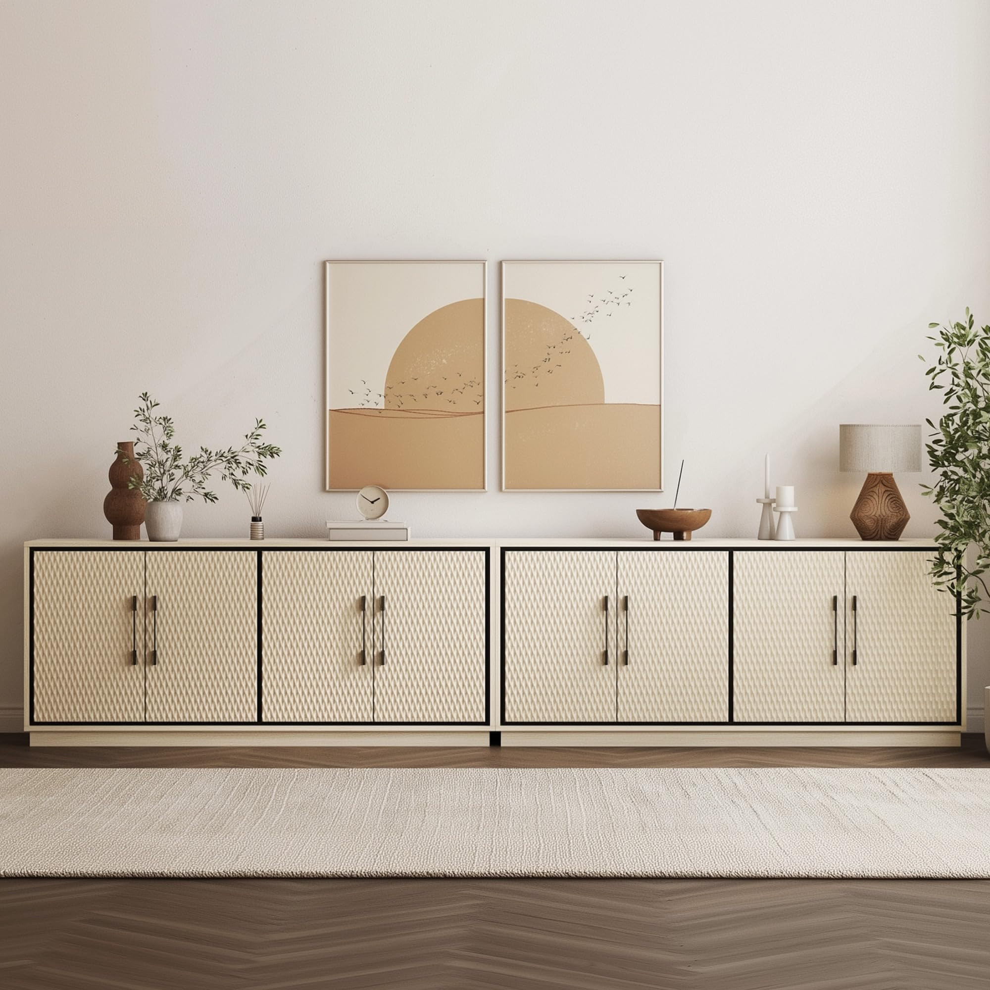 BELLEZE Set of 2 Embossed Buffet Cabinet with Storage, 65'' Mid Century Modern Sideboard Large Bu... | Amazon (US)
