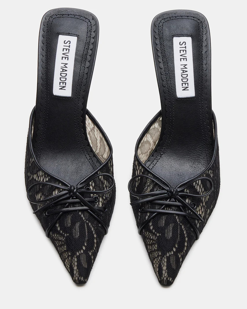 TEMPTRESS Black Lace Pointed Toe Mule | Women's Heels | Steve Madden (US)