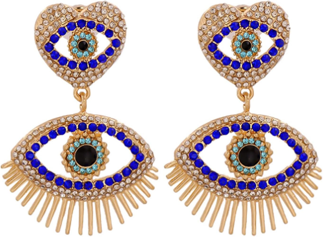 Crystal Evil Eyes Drop Earrings Fashion Unique Abstract Eyes Rhinestone Dangle Earring for Women ... | Amazon (US)