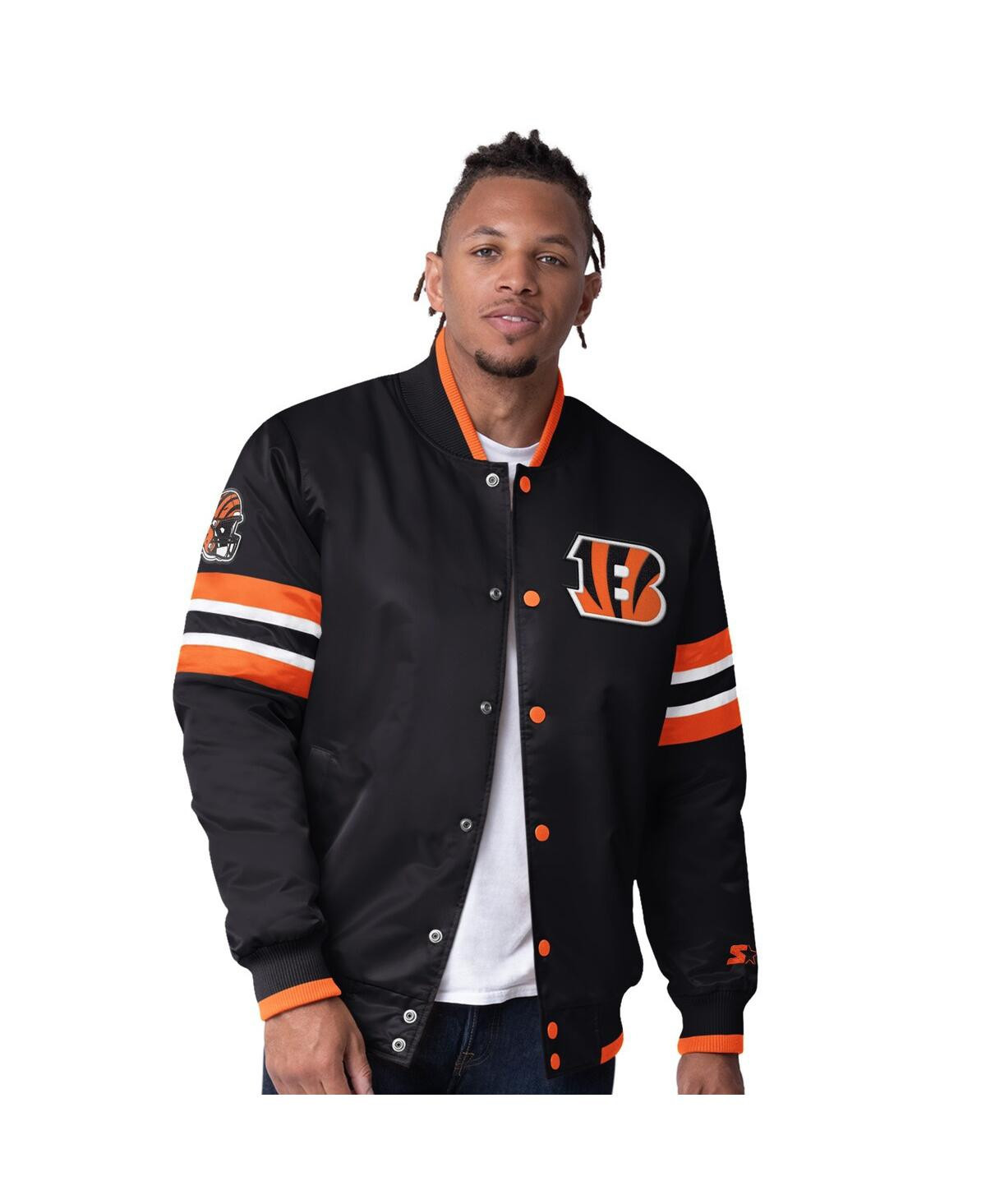 Starter Men's Black Cincinnati Bengals Scout I Full-Snap Varsity Jacket - Black, Orange | Macy's