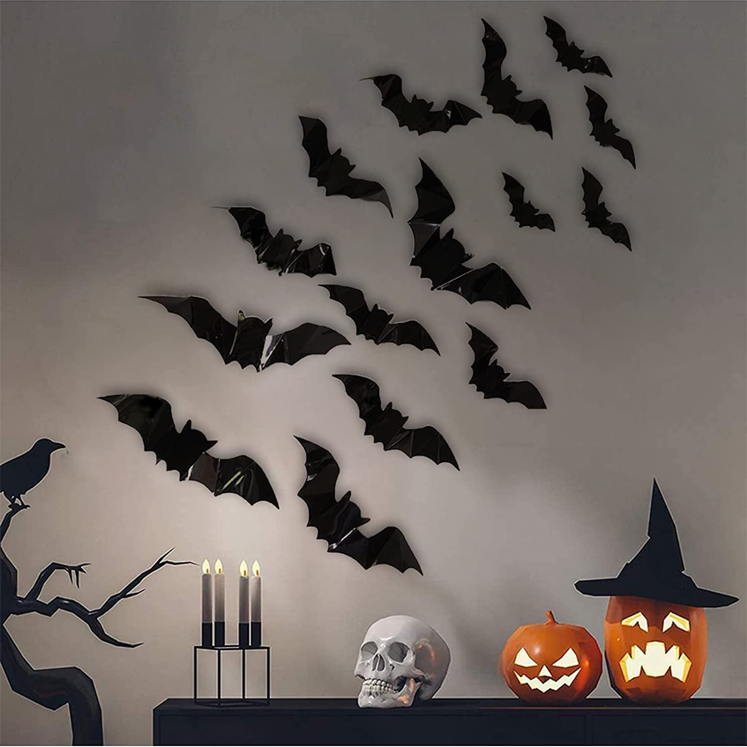 Fashionwu 80pcs 3D Bats Stickers, Party Supplies Waterproof Scary Bats Wall Decals DIY Home Windo... | Walmart (US)