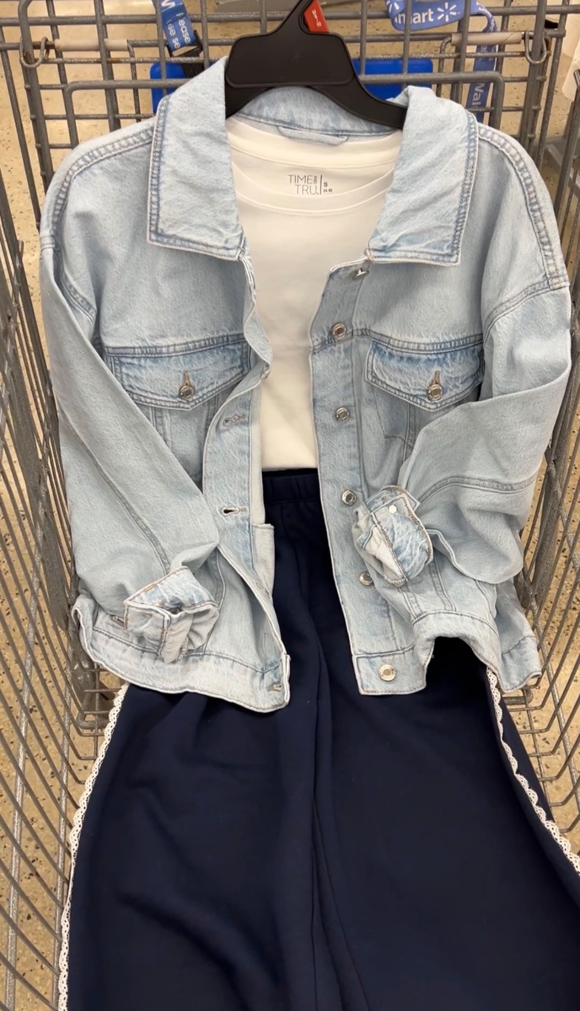 Walmart outfit idea with this denim jacket ($25, I got the medium), lace trim wide leg sweatpants ($15!) and cotton crewneck tee ($7, size small). Added a low profile white sneaker, I’ll link the exact pair. #walmartfashion momstyle casualoutfit

#LTKootd #LTKOver40