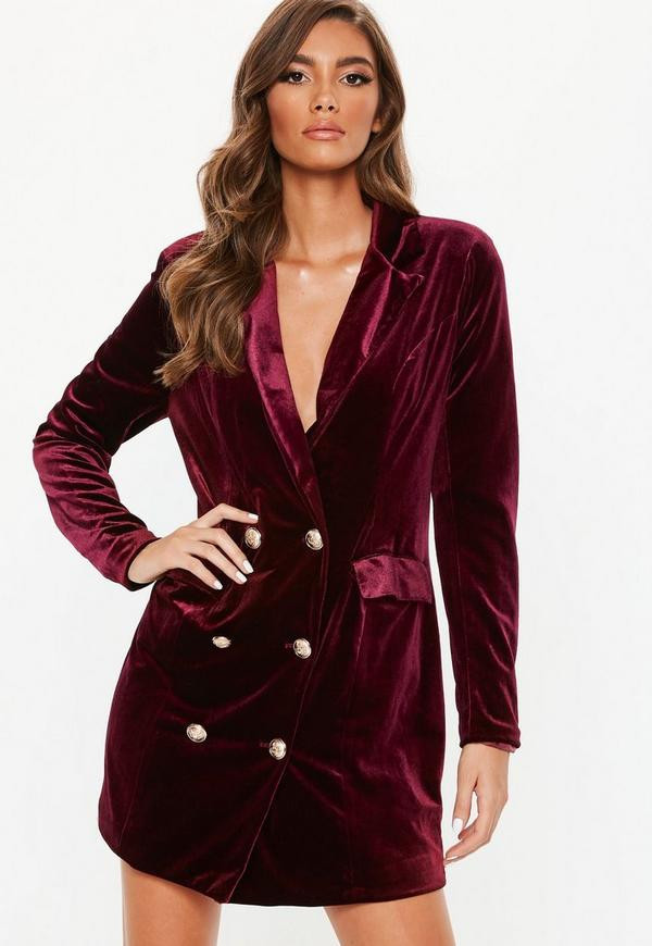 Burgundy Double Breasted Velvet Blazer | Missguided (US & CA)