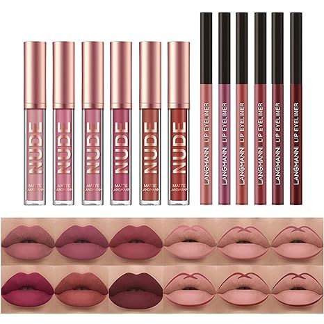 12Pcs Matte Liquid Lipstick + Lip Liner Pens Makeup Set, One Step Lips Makeup Kits Pigment Velvet... | Amazon (US)