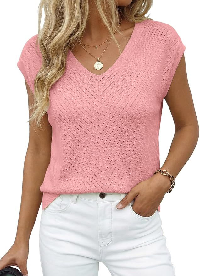 Dokotoo Women's Casual V Neck Ruffle Sleeve Summer Tank Tops Shirts | Amazon (US)