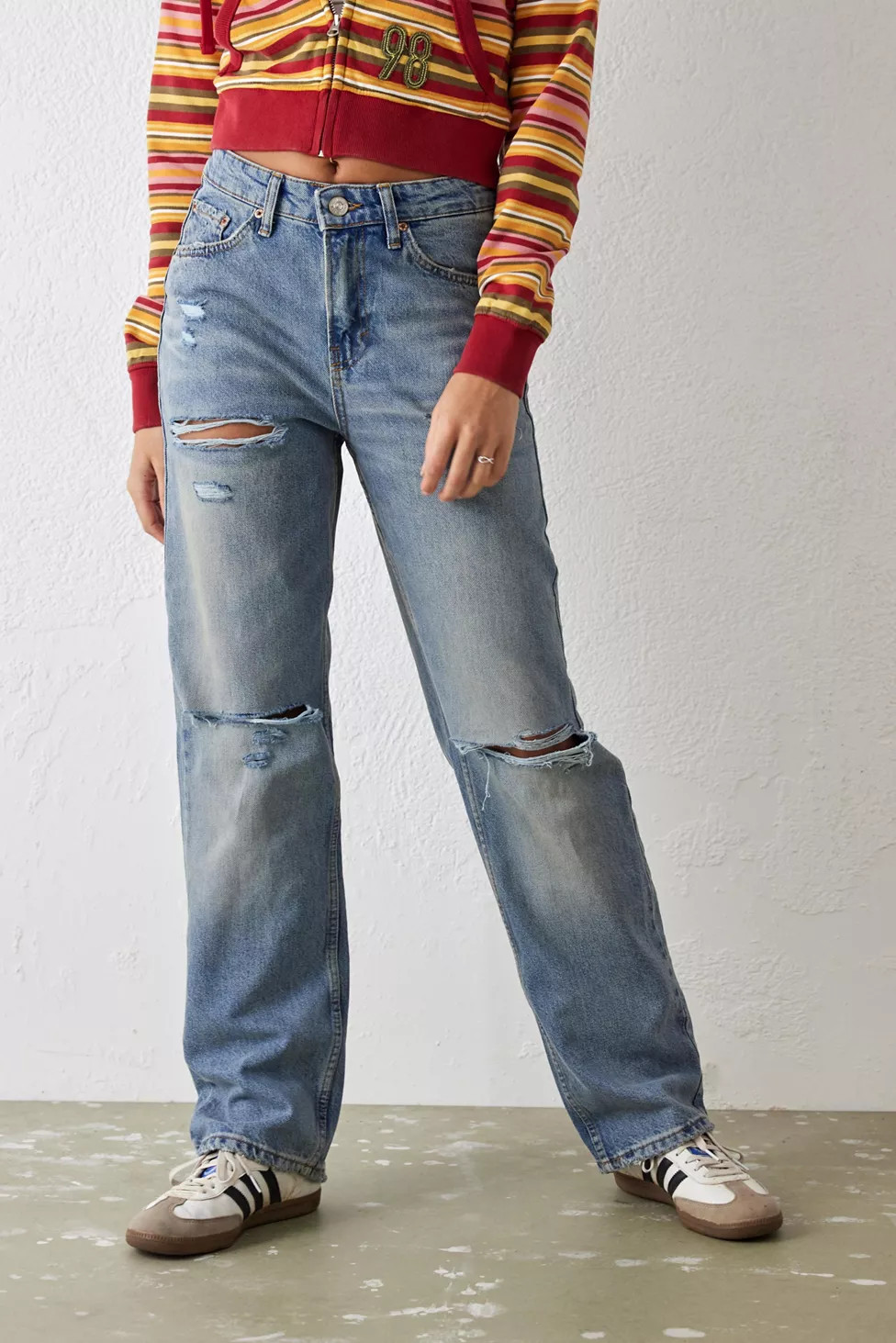 BDG Blue Distressed Authentic Straight Leg Jean | Urban Outfitters (US and RoW)