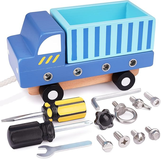 Kids Montessori Car Screwdriver Board Set,13 Pcs Wooden Busy Truck Board Wooden Pull Toy Toddler ... | Amazon (US)
