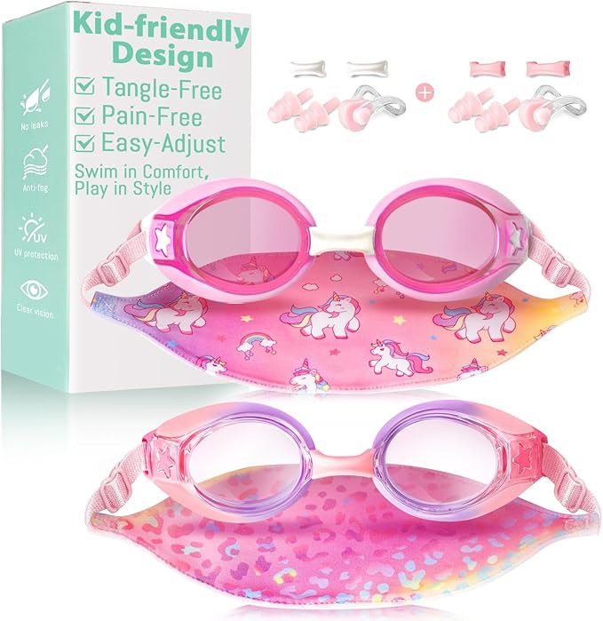 Pixel Panda 2 Pack Kids Swim Goggles with Fabric Strap for 3-14 Anti-Fog Anti-UV, No Leak No Hair... | Amazon (US)