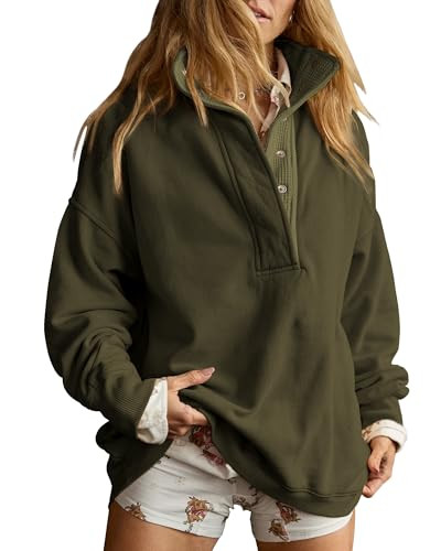 Locachy Womens Casual Button Henley Neck Cotton Oversized Sweatshirt Long Sleeve Pullover Tops Ou... | Amazon (US)