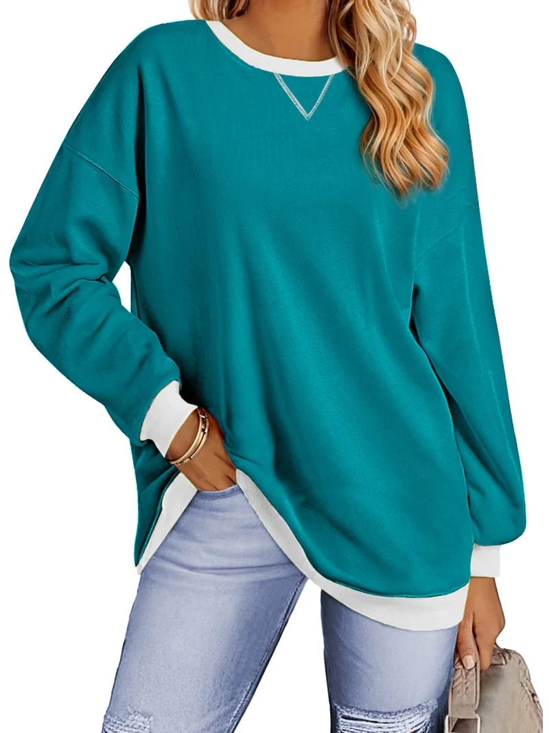 Fantaslook Color Block Sweatshirts for Women Crewneck Long Sleeve Oversized Pullover Tops Casual ... | Walmart (US)