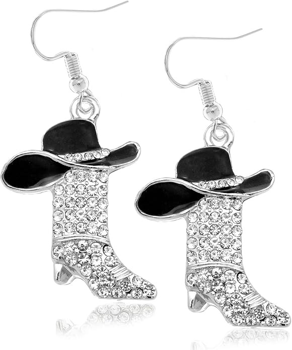 RechicGu Rhinestone Western Boots Earrings Cowgirl Cowboy Enamel Hat Bohemian Rodeo Boot Drop Dan... | Amazon (US)