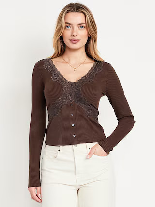 Lace-Trim V-Neck Ribbed Top | Old Navy (US)